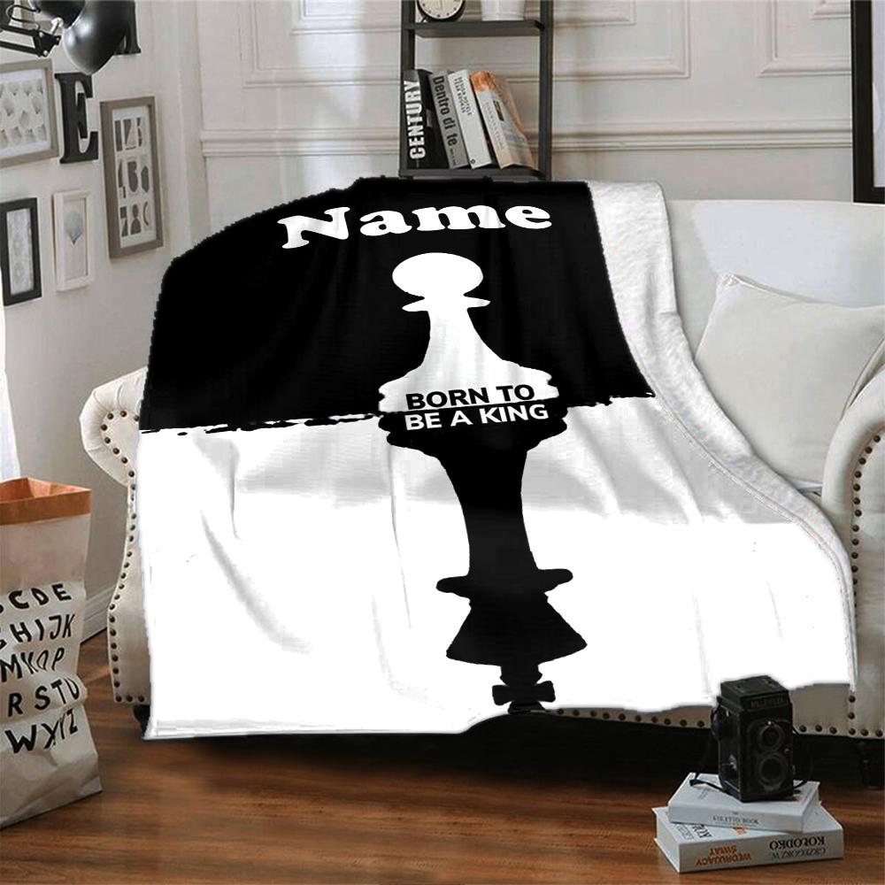 Custom Name Chess Theme Printed Blanket - Perfect for Couch, Bed, Travel & Outdoor Use | Machine Washable, Cozy & Durable.