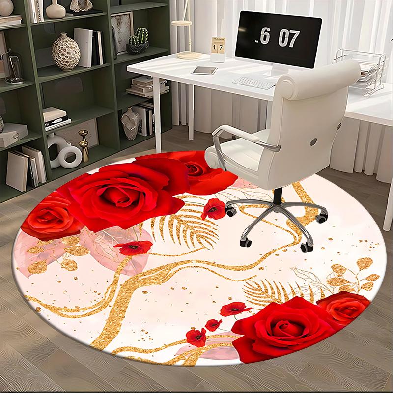 Elegante Rote Rose Stuhlmatte Luxuriöses Florales Design für Wohnkultur, Büroteppich, Wohnzimmergeschenk, Schlafzimmerboden