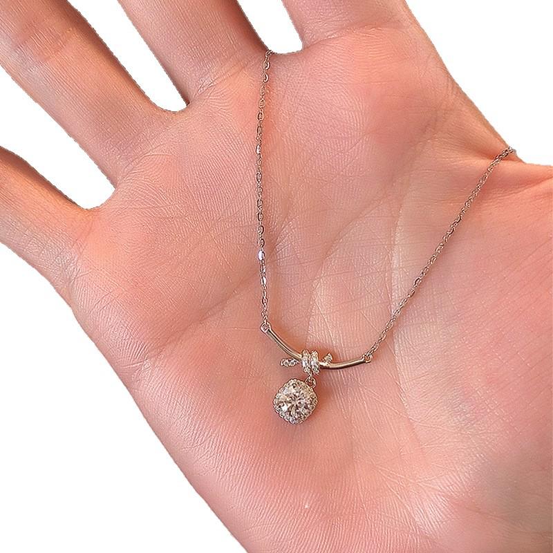 Elegant S925 Sterling Silver Zirconia Sugar Cube Necklace for Women - Light Luxury Korean-Style Choker
