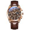 Oulishi Men's Waterproof Luminous Chronograph Quartz Watch with Three-Eye, Six-Hand Design.