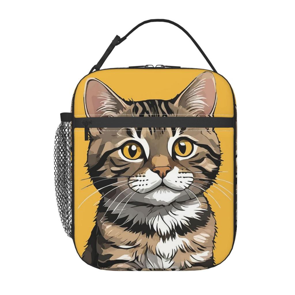 Cute Tabby Cat Face Insulated Lunch Bag for Women Kids Portable Food Boxes Thermal Lunch Box Tote