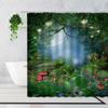 Zen Bamboo Forest Shower Curtain Summer Forest Jungle Waterfall Rock Nature Scenery Bath Curtains Set Green Landscape Bathroom