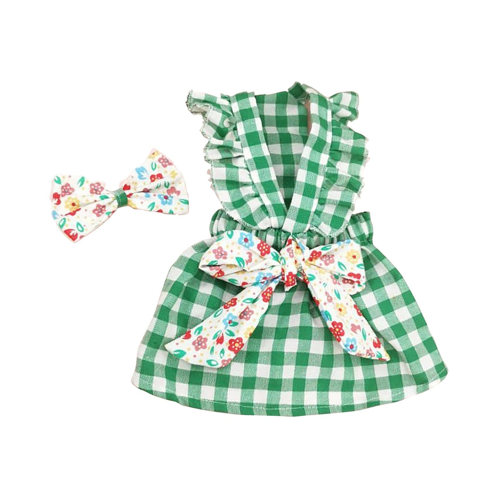 

Pet Dress With Plaid Print Washable Pet Clothing 1 Set Pet Dress Bow Decor Ruffled Sleeves Dog Plaid Dress Summer Dress With Headdress Pet Supplies XL зелёный