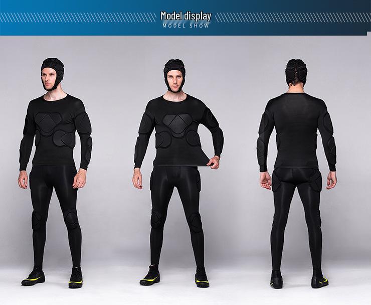 Thick Long Sleeve Goalkeeper Jersey Set with Knee Pads, Elbow Pads, and Helmet Armor