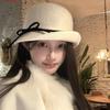 Bowknot Hepburn Style Topper Hat Elegant Women Formal Hat Elegant Woolen Bucket Hat  Travel