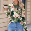 Women's Fashionable Casual Floral Retro Print Pleated Comfortable Round Neck Loose Long Sleeve T-shirt Top