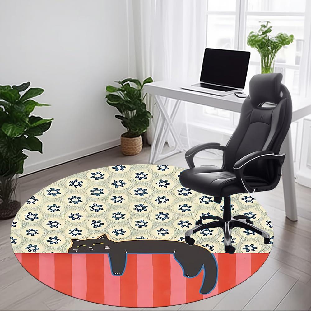 1pc Cat Floral Pattern Office Round Area Rug, Indoor Mat Suitable For Office, Under Office Chairs Bedroom Living Room Home Decor, Room Deco
