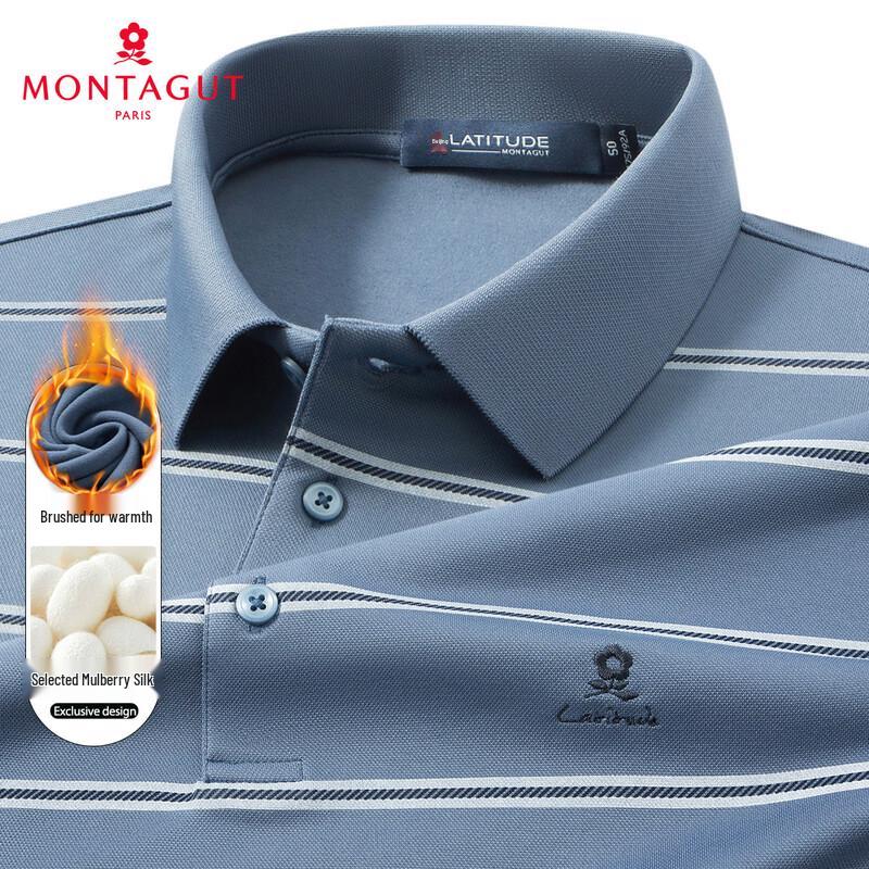 MONTAGUT Men s Striped Long-Sleeve Thermal Polo Shirt with Silk Blend 56