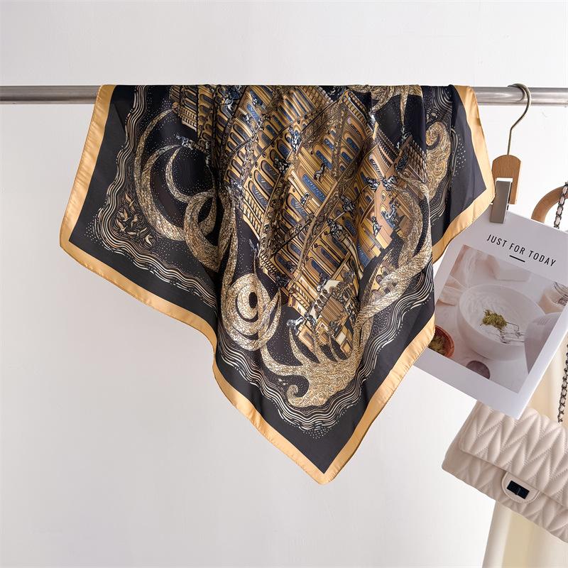 Spring Square Scarf Women‘s Fashion Print Scarf Luxury Imitation Silk Neckerchief Bandanas Hairbands Wraps For Travel