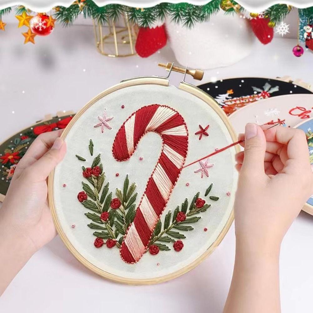 Creative Embroidery Material Package Christmas Patterns Starter Embroidery Kit  Home Decoration