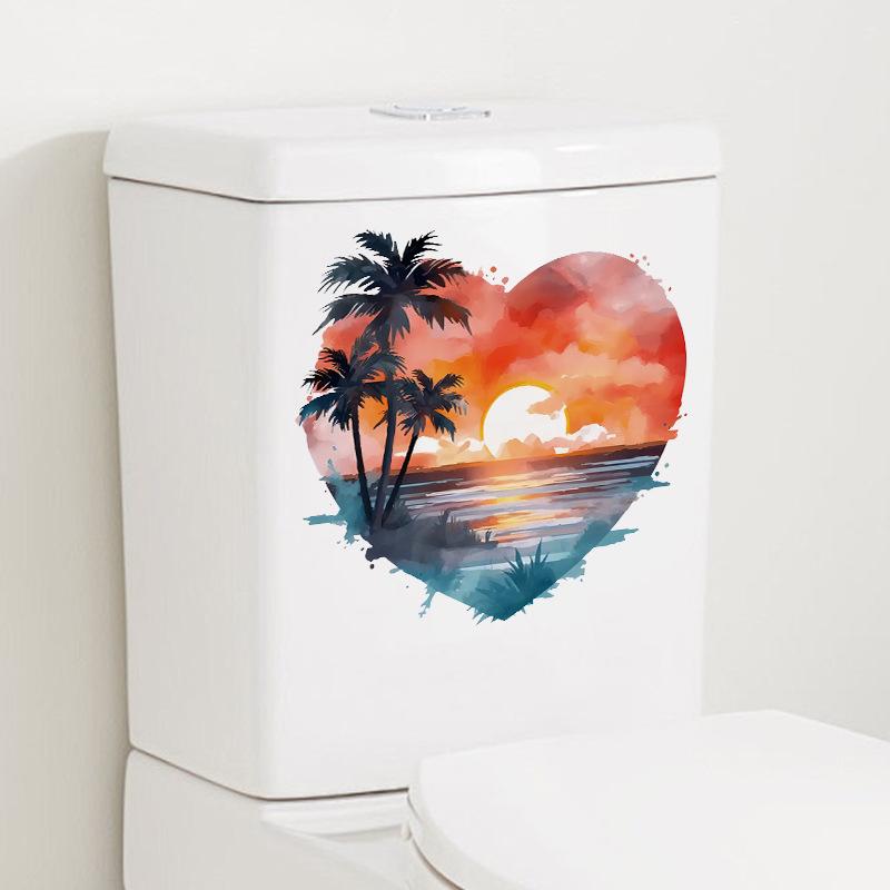 10 Styles Summer Seaside Vacation Wall Stickers Beach Sunset Stickers Toilet Stickers Self Adhesive Waterproof