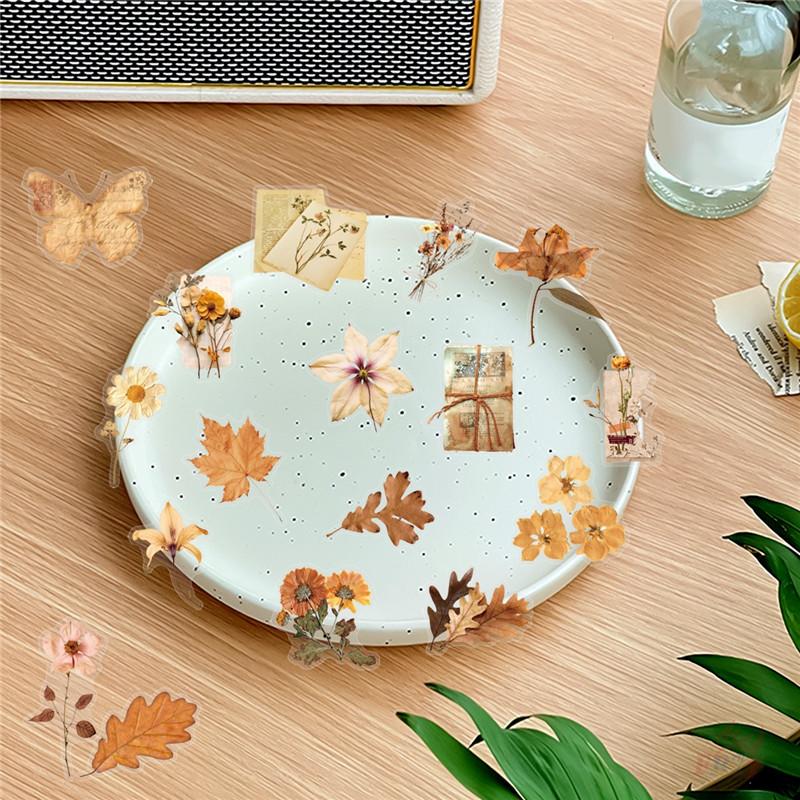 50Pcs/Set Wabi-sabi. Retro Flowers & Leaves PET Stickers Waterproof DIY Fashion Doodle Decals Stickers