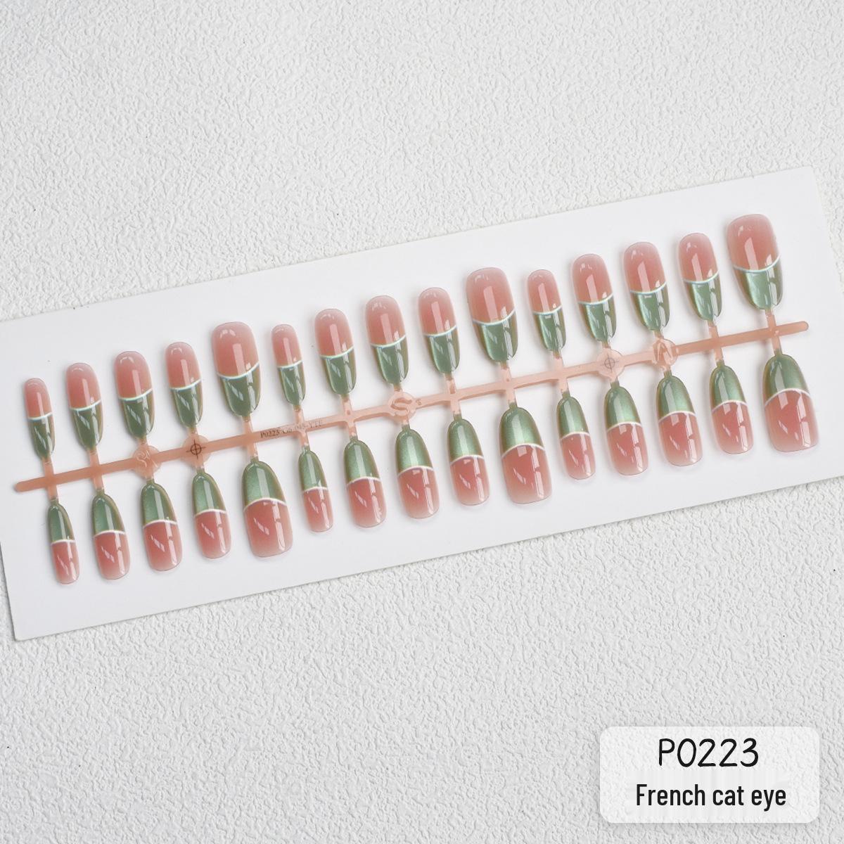 

Французские накладные ногти «кошачий глаз» со стразами - Съемные, набор из 30 штук