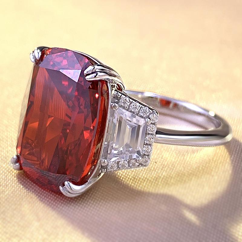2023 Women's S925 Silver High Carbon Diamond Square Pigeon Blood Red Ring - Simple & Versatile Fashion Accessory