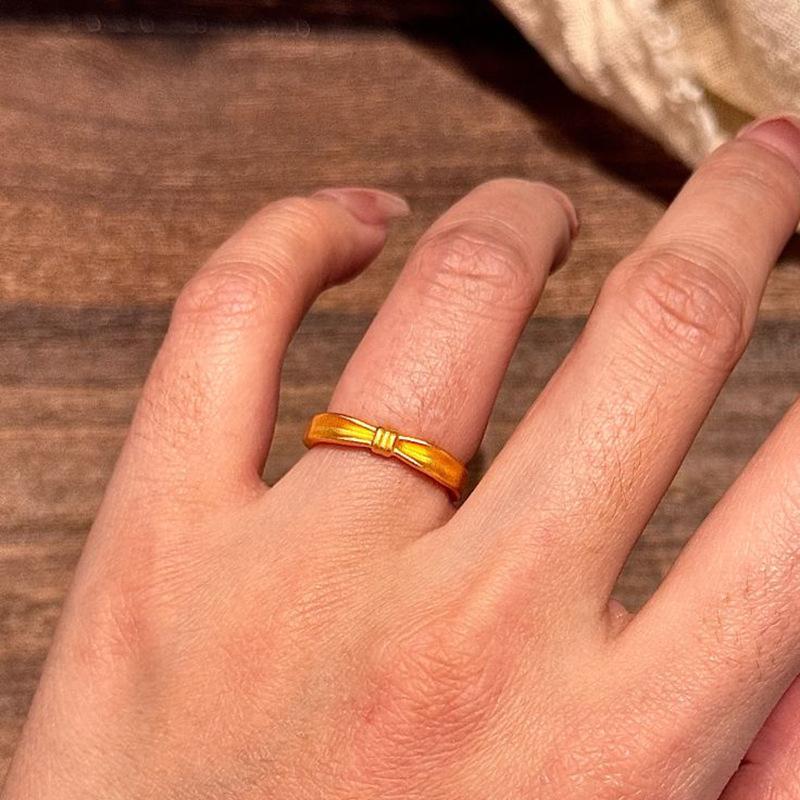 

New in Matte bowknot rings for women Antique Gold Craftsm Smooth Style Charms High Grade Simple ring Party Jewelry gift resizable