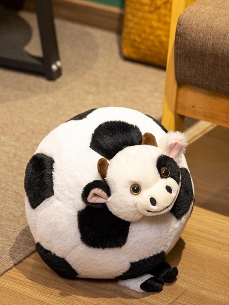 Cute Cow Plush Pillow Soccer Cow Plush Animal Soft Plush Toy Holiday Gift Birthday Gift 24CM