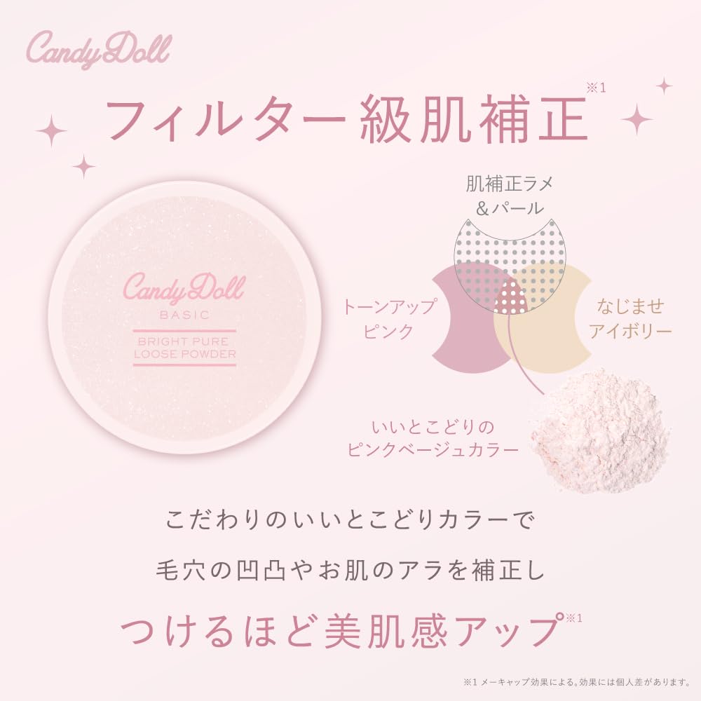 CandyDoll Powder, produced by Tsubasa Masuwaka, is a face powder that minimizes pores, controls shine, absorbs excess oil, and is perfect for