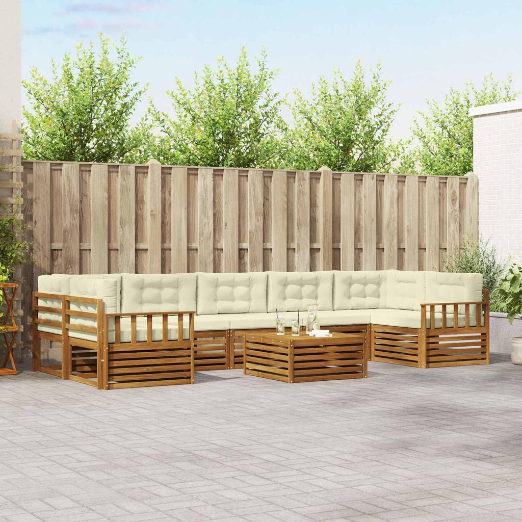 Outdoor Sofa Set 8 pcs White and Cream Solid Acacia Wood
