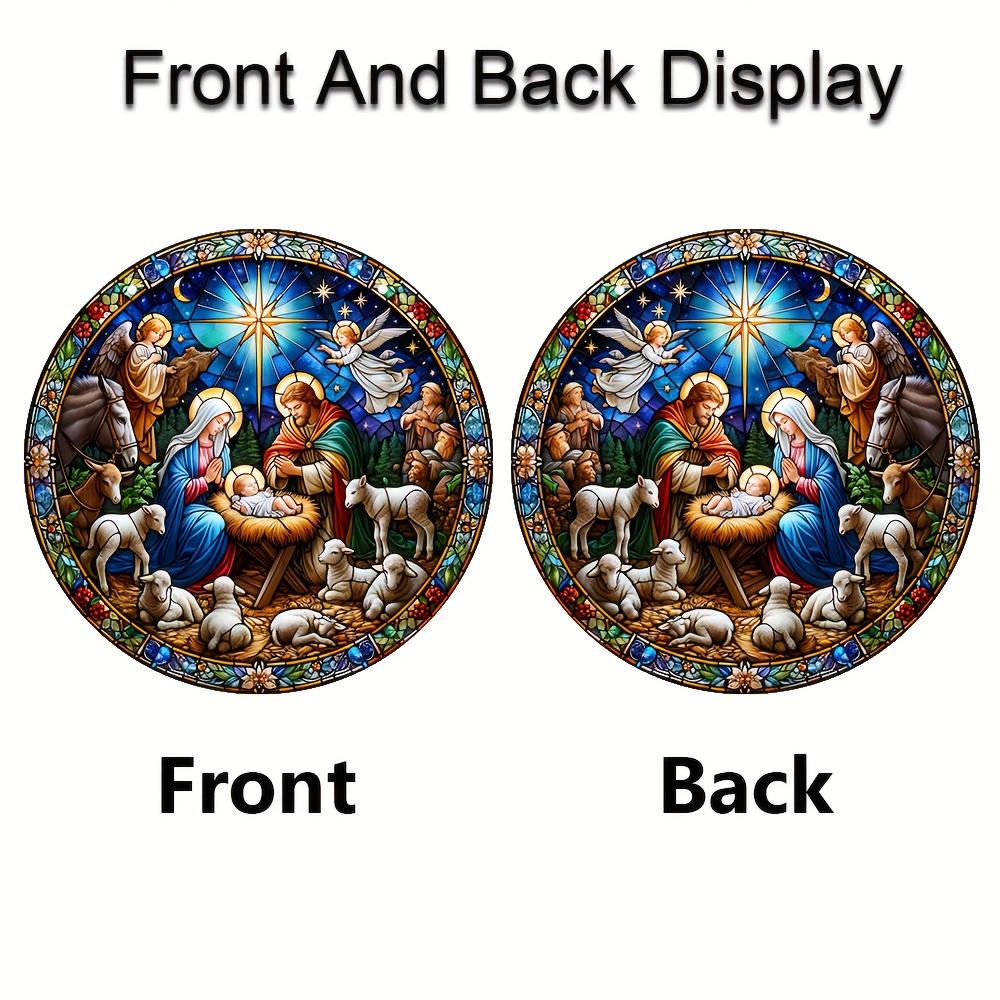 2D plochý betlém náboženský motiv lapač světla, dekorativní malba, vhodný na stěny, okna, do zahrad, domácí dekorační přívěsky