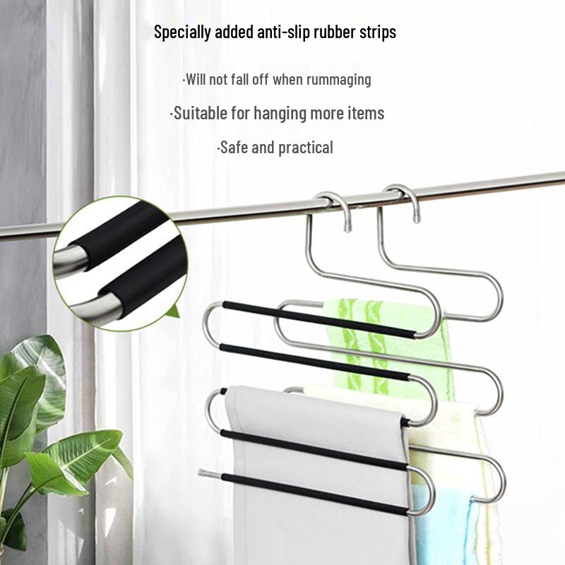 Enhanced Anti-Slip Stainless Steel Multi-Layer S-Shaped Hanger for Trousers, Towels, and Belts