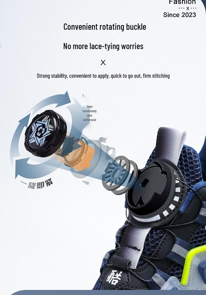 Boys' Lightweight Breathable Korean Style Rotating Button Sports Shoes for Spring