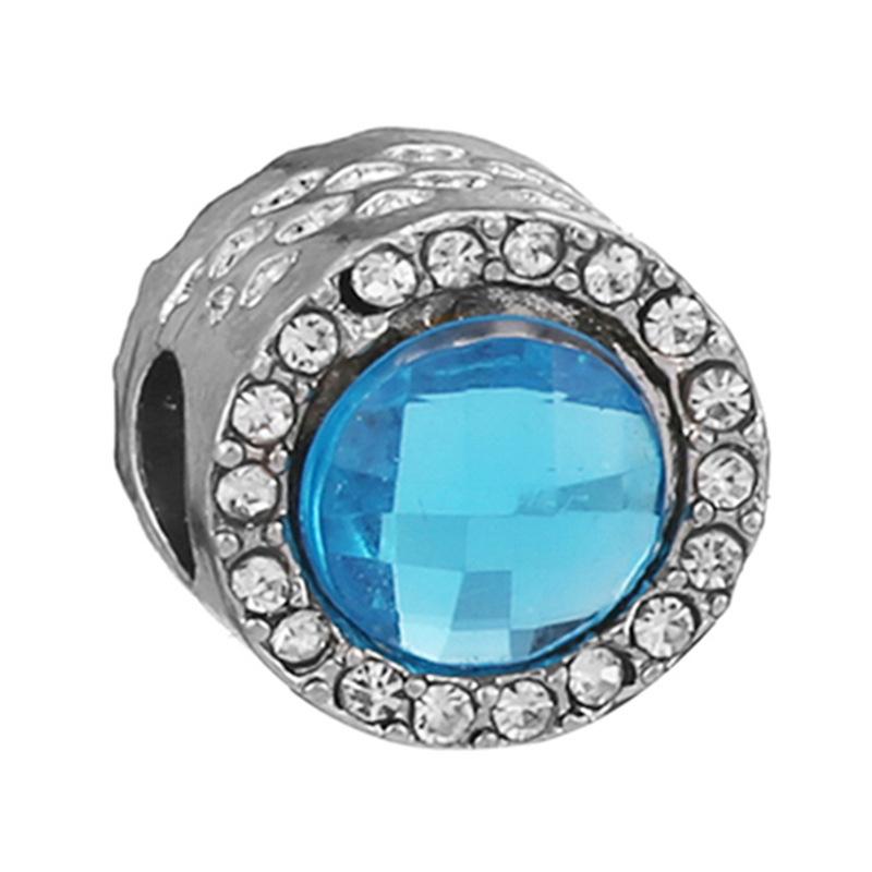 New Silver Plated Blue Diamond Alloy Large Hole Charm Beads For DIY Bracelet Necklace Jewelry Accessories Gifts