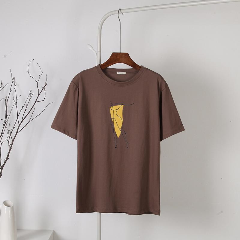 Hirsionsan New Summer Simple Printed T Shirt Women Harajuku Kawaii Loose Clothes Abstract Graphic White Tees Soft Cotton Female Tops