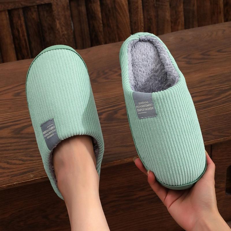 Classic Side Label Corduroy Cotton Slippers Solid Color Home Interior Slippers Simple Home Slippers