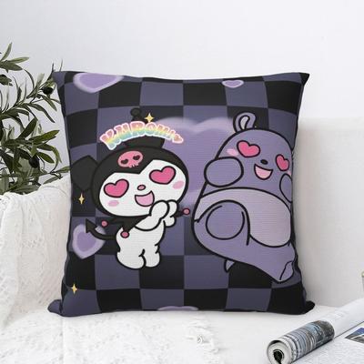 Happy Cartoon Kuromi Baku Pillowcase Polyester Cushion Cover Decorative Throw Pillow Case Cover Home Square 45X45cm