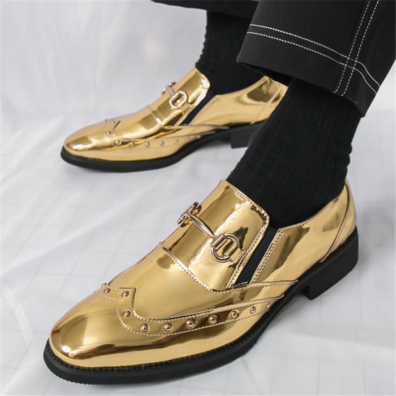 New Gold Green Pointed Rock Rivet Loafter For Men Fashion Brand Designer Casual Dress Homecoming Shoes Formal Wedding Footwear