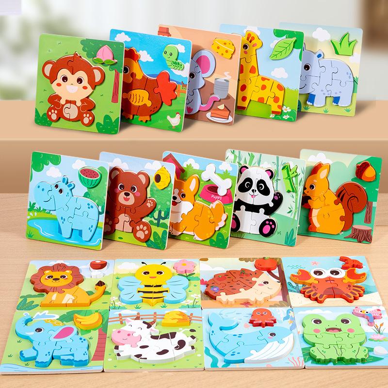 Holz Kinder 3-6 Jahre alt Cartoon dreidimensionales Puzzle Früherziehung Tier Lebensmittelpaarung Früherziehung Lernspielzeug
