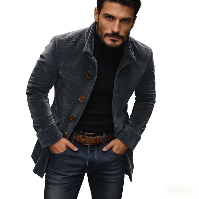 2025 European Men's Solid Color Stand Collar Cardigan Suit Jacket - Spring/Autumn