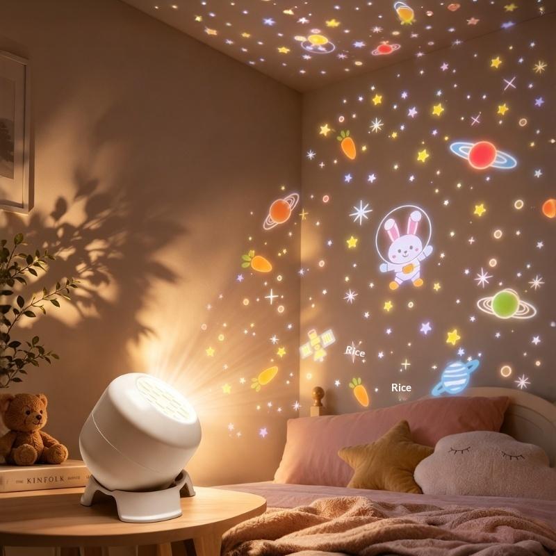 360 Rotating LED Projector Atmosphere Light Rechargeable Dimmable Night Lamp for Kids Bedroom Nursery Decor