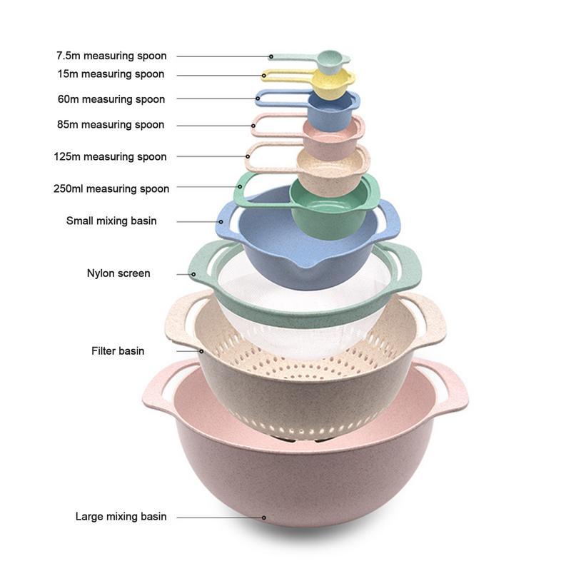 10Pcs Plastic Mixing Bowl Set Colorful Nesting Bowls Sifter Colander Colorful Kitchen Accessories for Baking and Mixing