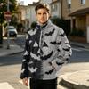 Men's Halloween Print Flannel Zip-Up Sweatshirt with Stand Collar, Plus Size Fall Winter Casual Top