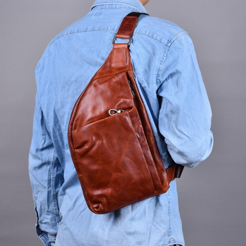 Genuine Leather Men's Fanny Pack Top Layer Cowhide Men's Shoulder Bag Chest Multi-functional Everyday Outdoor Men's Chest Bag