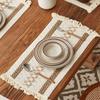 Simple woven tassel American cotton and linen square splicing natural material placemat table mat holiday decorative hemp rope