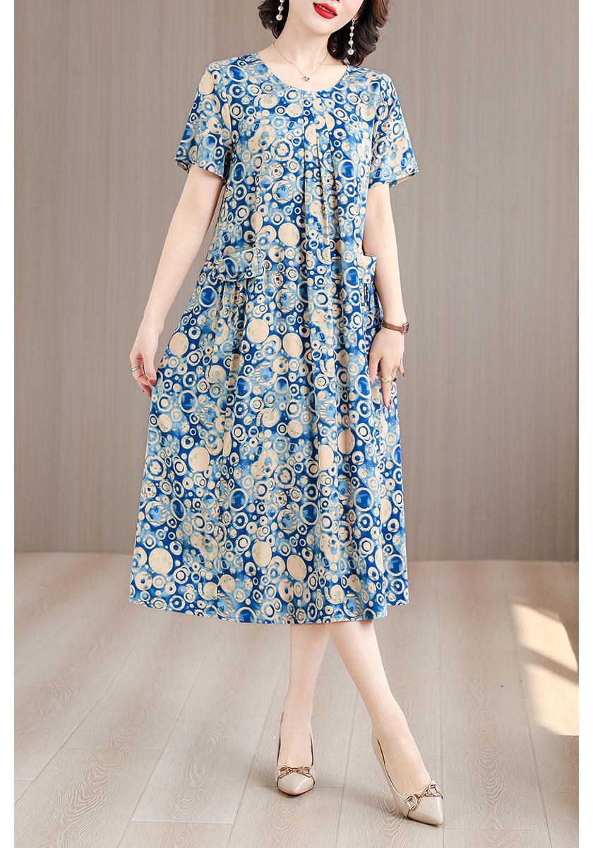 

Plus Size Fresh Floral Print Summer Midi Dress - Loose, Pleated Design 2026 4XL (recommended for 160-175 jin)
