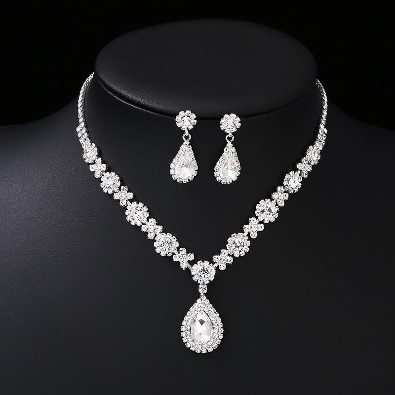 

Комплект ювелирных изделий Серьги Подвеска Стразы Ожерелье Женские украшения Королевский Синий Капля Воды Модные Свадебные Аксессуары