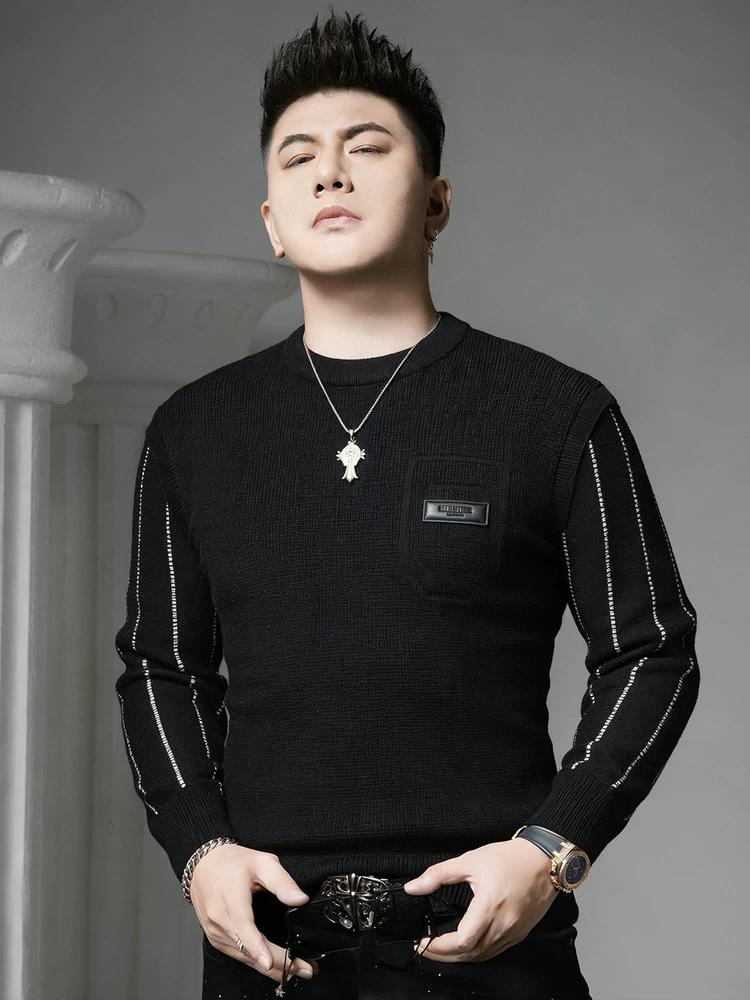 European-Style Round-Neck Sweater for Men, Autumn/Winter 2025 New Trendy Brand with Pocket Decoration, Pullover Long-Sleeve Knit Base Shirt