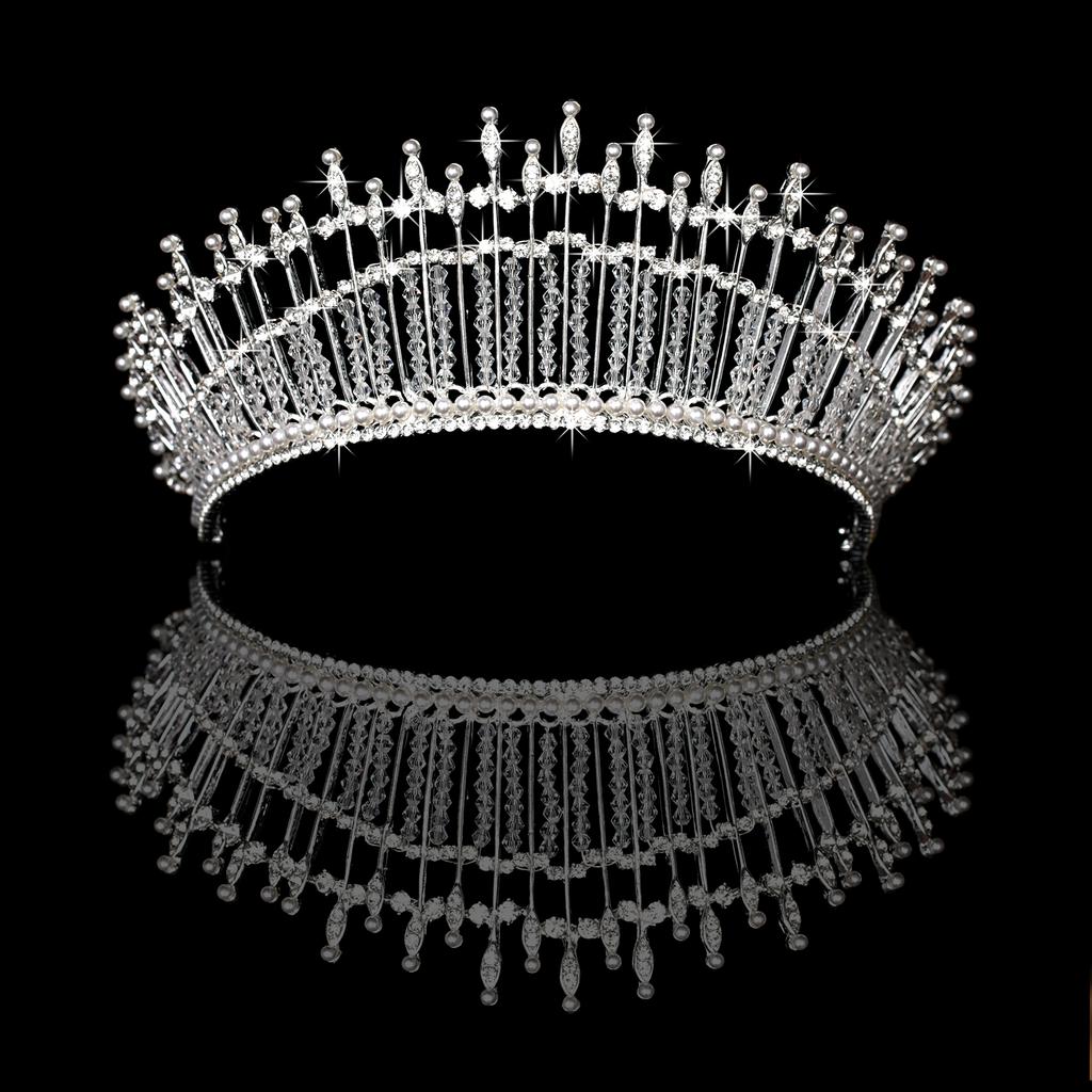 Bride Crown Big Rhinestone Pearl Queen Headdress Bridesmaid Head -Mounted Wedding Accessories Decoration