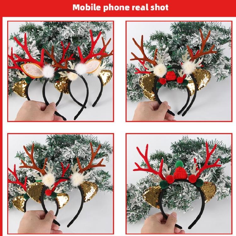 Reindeer Antler Headband Ornament Adjustable Size Christmas Reindeer Headband with Soft Antlers and White Sphere