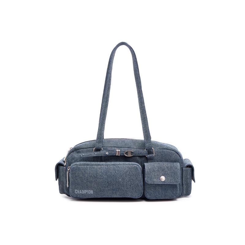 

New Champion Artificial Leather Shoulder Bag Unisex Medium Blue Denim/Silver White/Black U5CACPU19 99.1*33.0*40.6CM