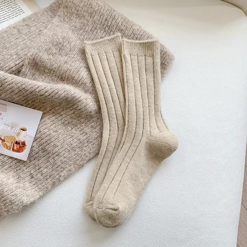 Cashmere Wool Thicken Warm Women Socks Sox New Winter Socks Women Japanese Fashion Harajuku Solid Color Thermal Long Socks