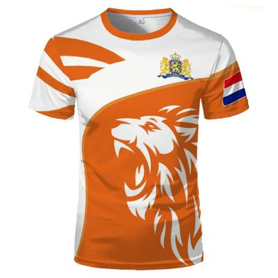 Kral Günü Modası Erkek Tişörtleri Hollanda Bayrağı Grafik O Yaka Üstler Hollanda Milli Amblemi Baskılı Unisex Kısa Kollu Tişörtler