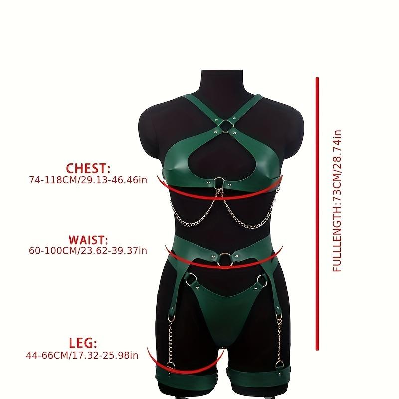 Punk Body Garter Belt Set, Ring Linked Bra Harness & Chain Linked Leg Strappy Belts, Women's Sexy Lingerie & Underwear Accessories - Perfect For Adult