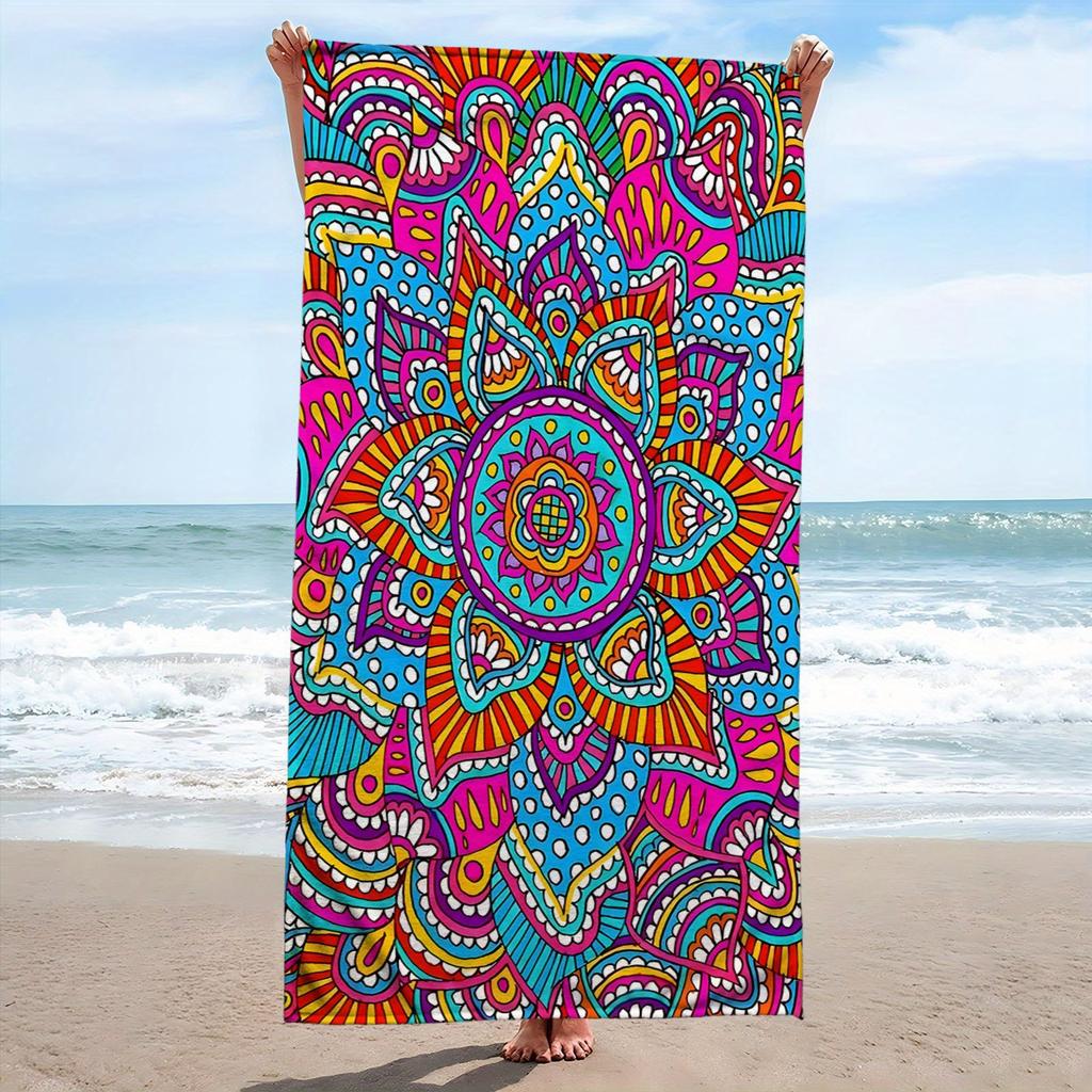 1 Pack Large Bohemian Mandala Beach Towel Suitable for Summer Swimming Pools, Soft Absorbent Microfiber with Bright Mandala
