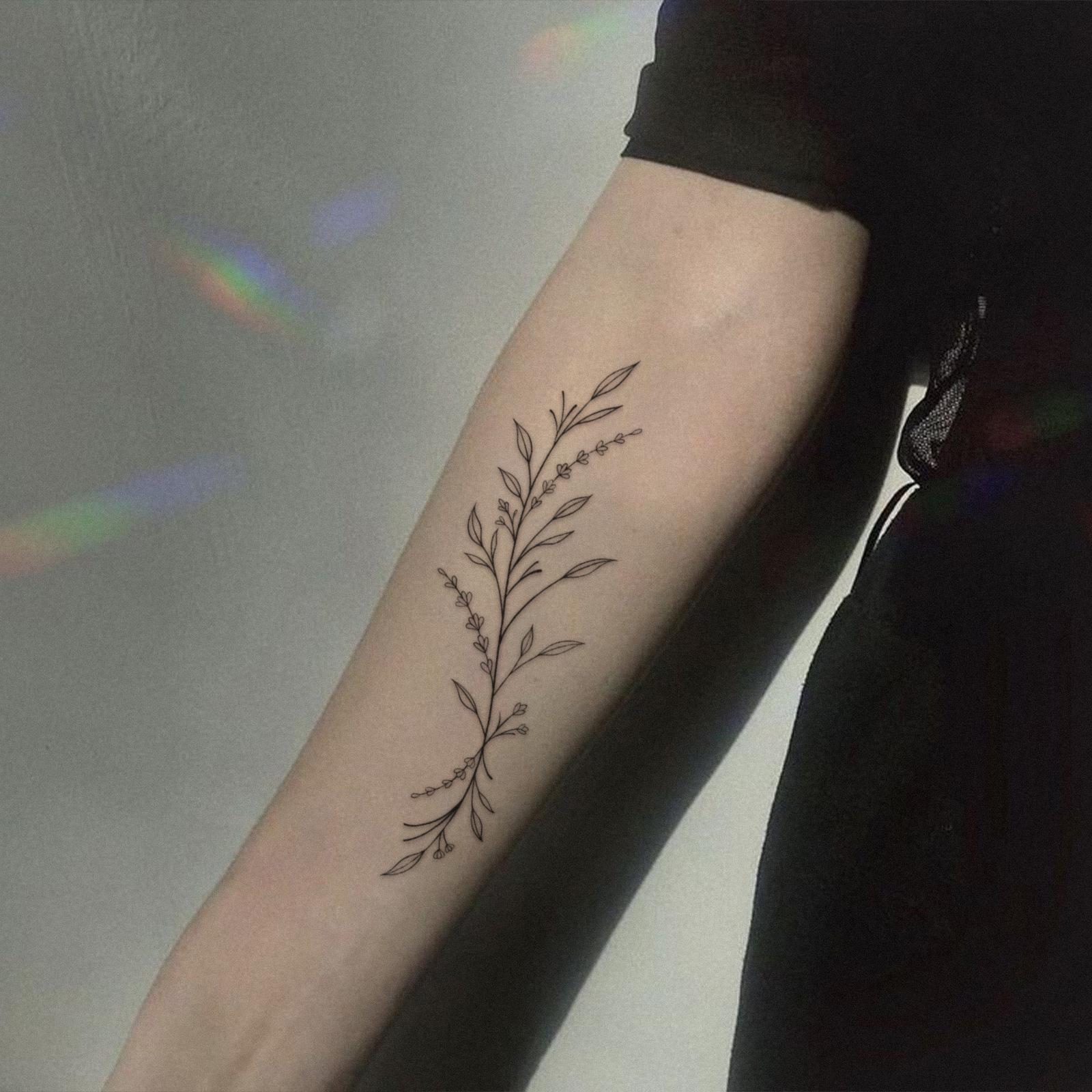 Glow Makeup Unisex Black Natural Branches And Leaves Small Flower Tattoo Stickers Minimalist Lines Long-Lasting Waterproof Forest Girly Style