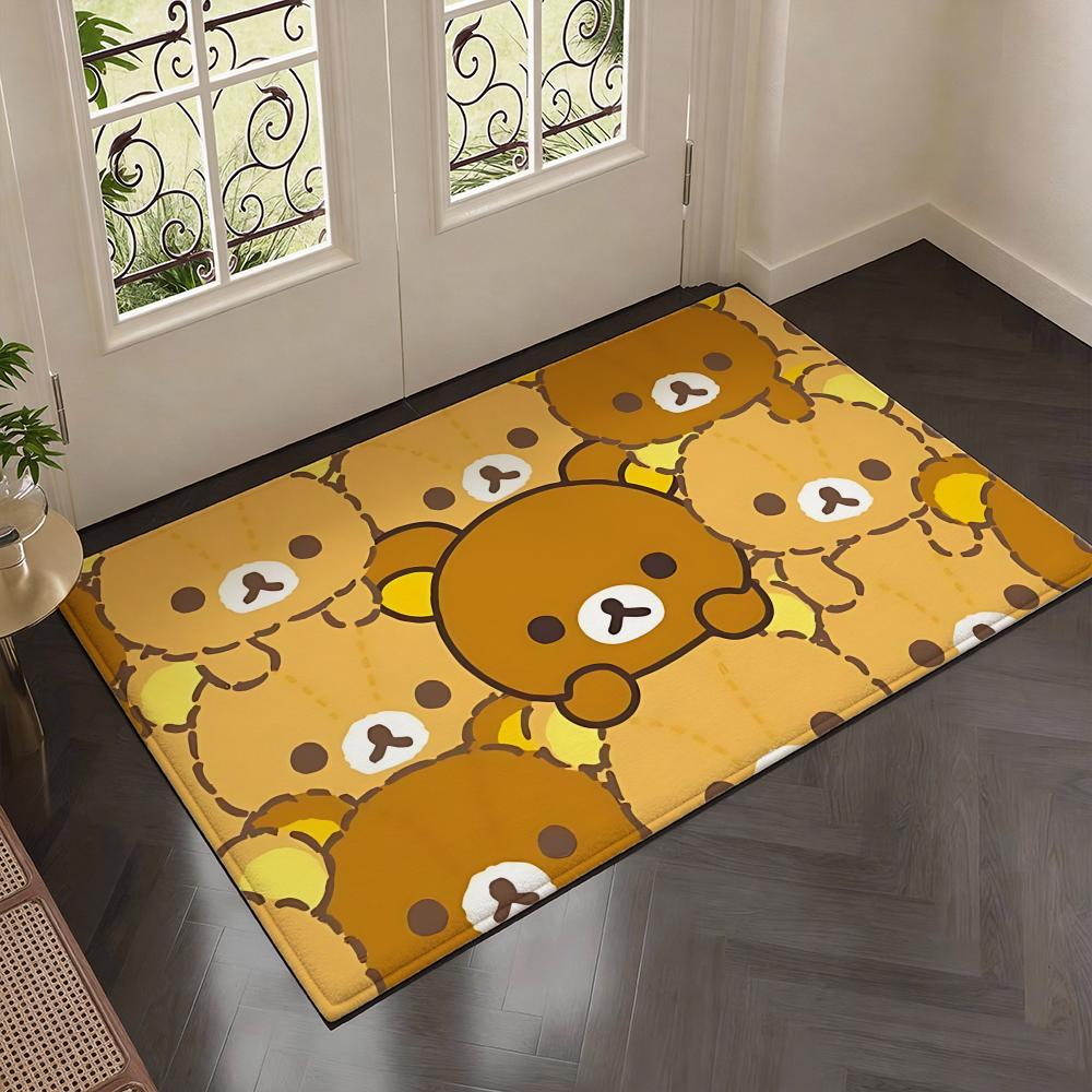 Relaxed Cute Bear R-Rirakkumas Floor Mat Soft Thickened Flannel Door Mat Non-Slip Living Room Rug Home Decor