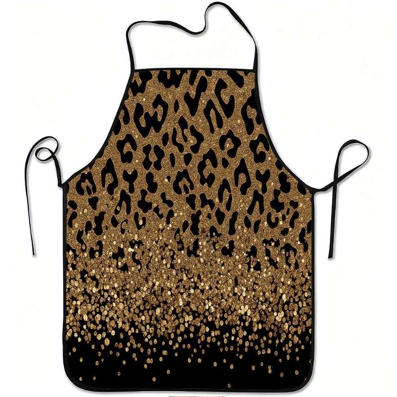 1 Glitter Leopard Print Apron | Durable, Easy to Clean, Adjustable Waist Strap, Polyester Material, Suitable for Kitchen Cooking